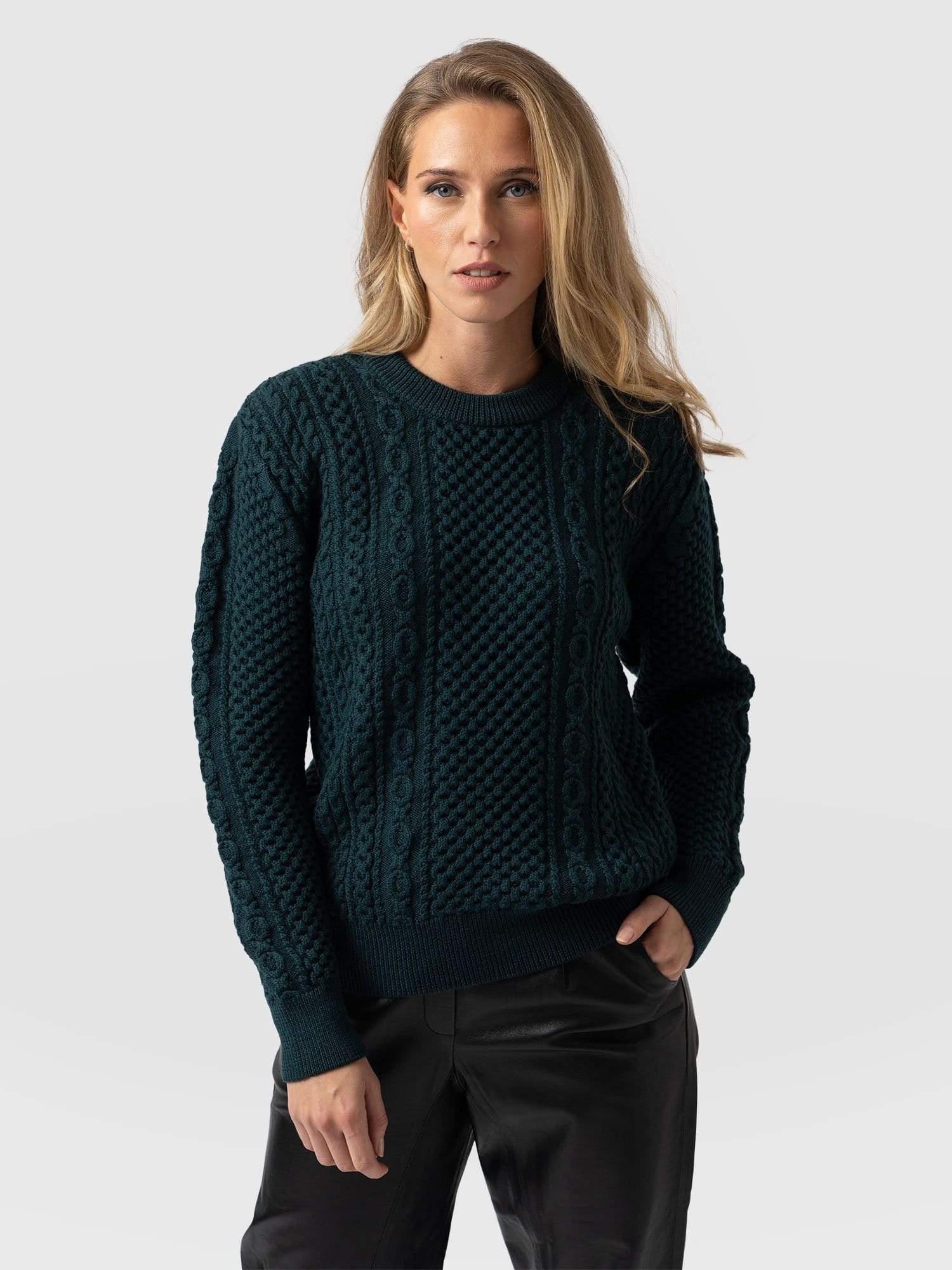 Billie Aran Knit Jumper Teal - Women's Jumpers | Saint + Sofia® UK
